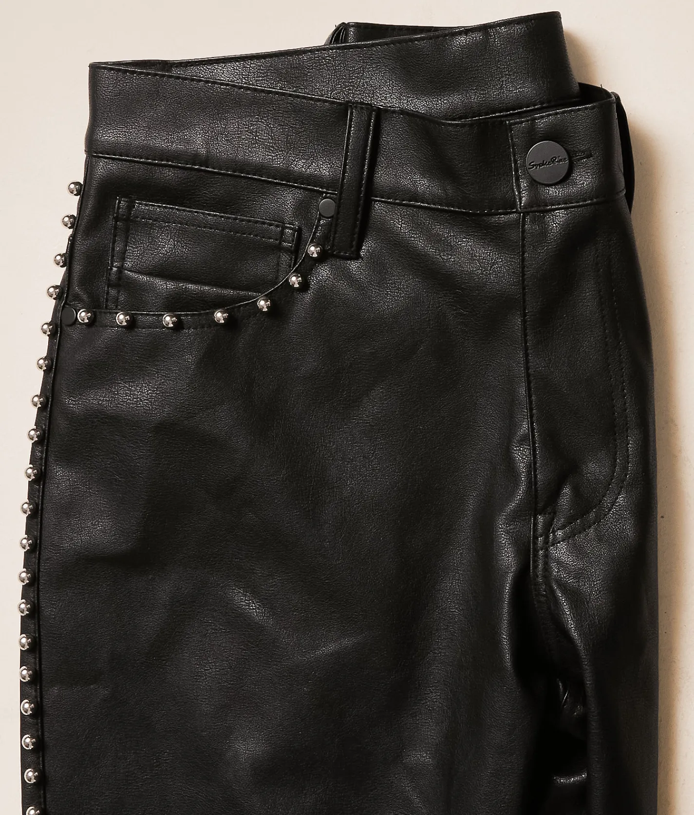 Smoke Rise Lazy Stacked Faux Leather Jean Black Clearance