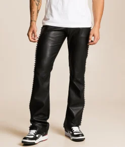 Smoke Rise Lazy Stacked Faux Leather Jean Black Clearance