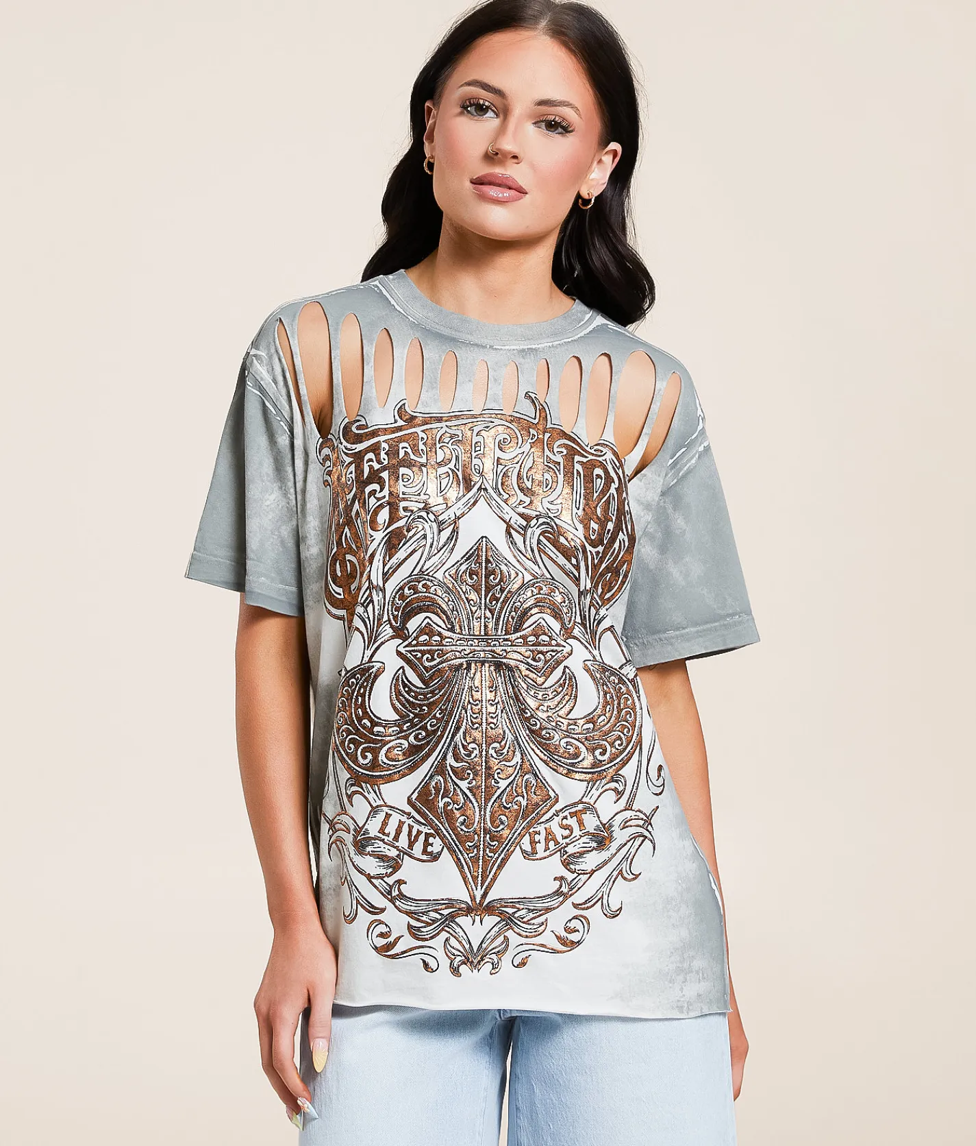 Tops | Affliction Legacy Cut-Out T-Shirt Off White Reactive