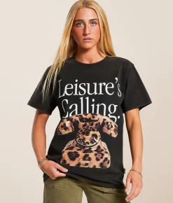 Duvin Leisure Is Calling Oversized T-Shirt Black Discount