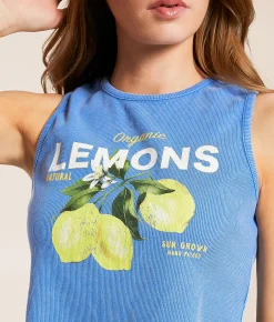 Modish Rebel Lemons Hanky Cropped Tank Top Blue Outlet