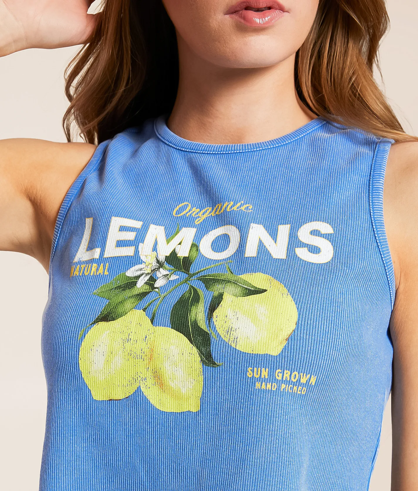 Modish Rebel Lemons Hanky Cropped Tank Top Blue Outlet