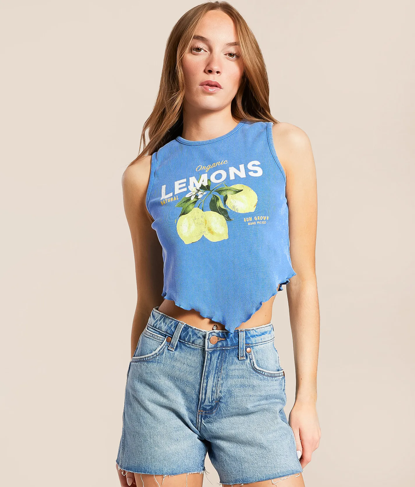 Modish Rebel Lemons Hanky Cropped Tank Top Blue Outlet