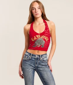 Ed Hardy Leopard Halter Tank Top Cherry Sale