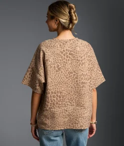 Buckle Black Leopard Print Top Brown Tan New