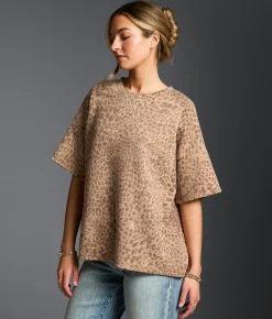 Buckle Black Leopard Print Top Brown Tan New