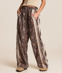 Willow & Root Leopard Print Wide Leg Pant Brown New