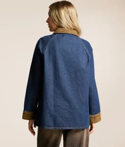 Sunday Edition Leopard Trim Barn Denim Jacket Dark Wash Online
