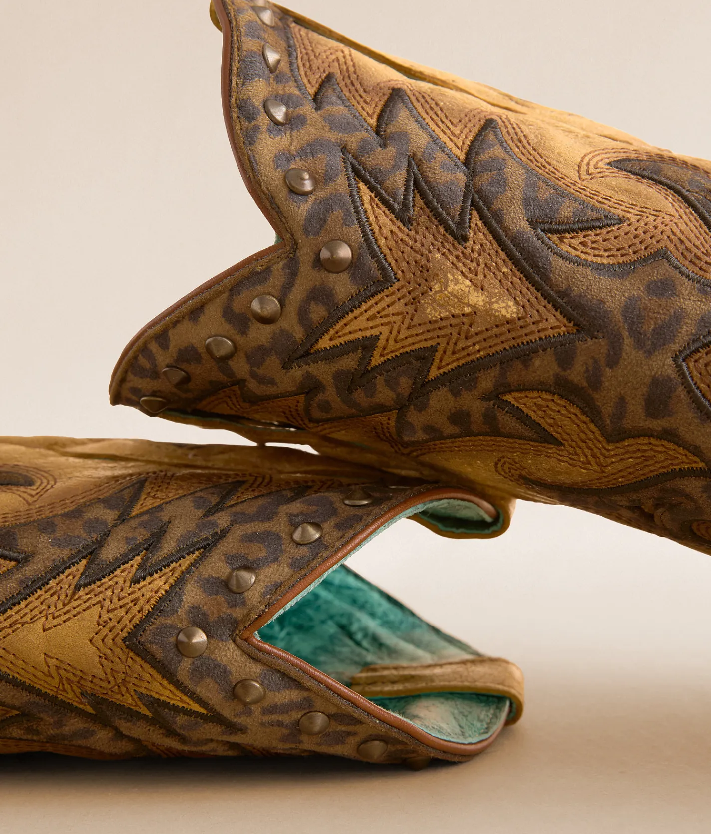 Shoes | Corral Leopard Western Leather Studded Boot Straw Brown