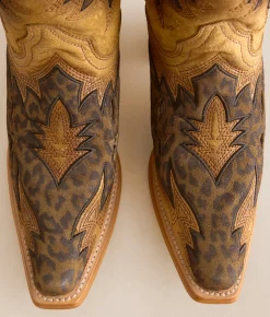 Shoes | Corral Leopard Western Leather Studded Boot Straw Brown