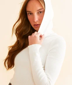 FITZ + EDDI Lettuce Trim Cropped Hoodie White Outlet