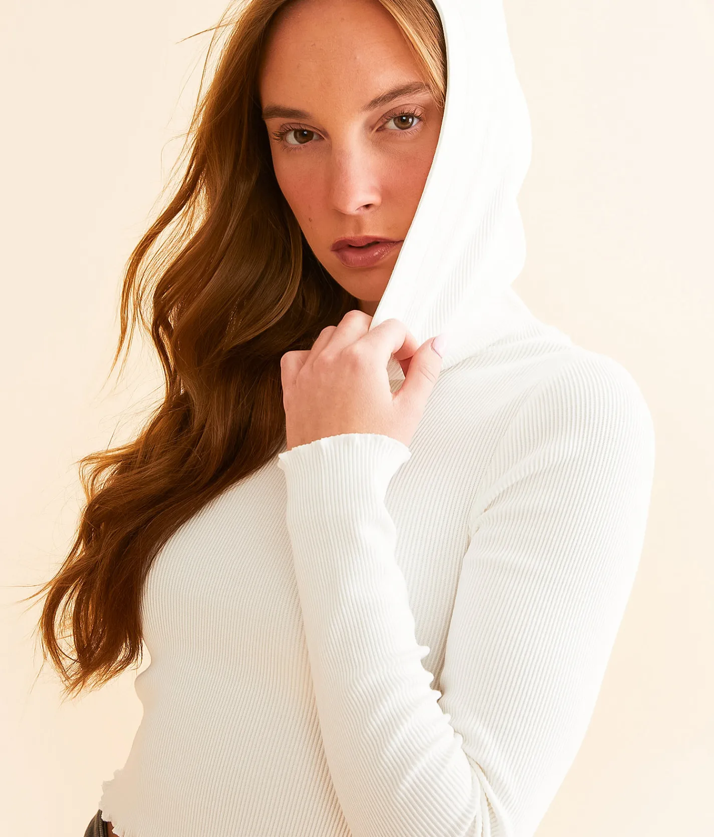 FITZ + EDDI Lettuce Trim Cropped Hoodie White Outlet