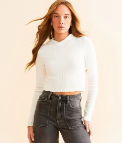 FITZ + EDDI Lettuce Trim Cropped Hoodie White Outlet