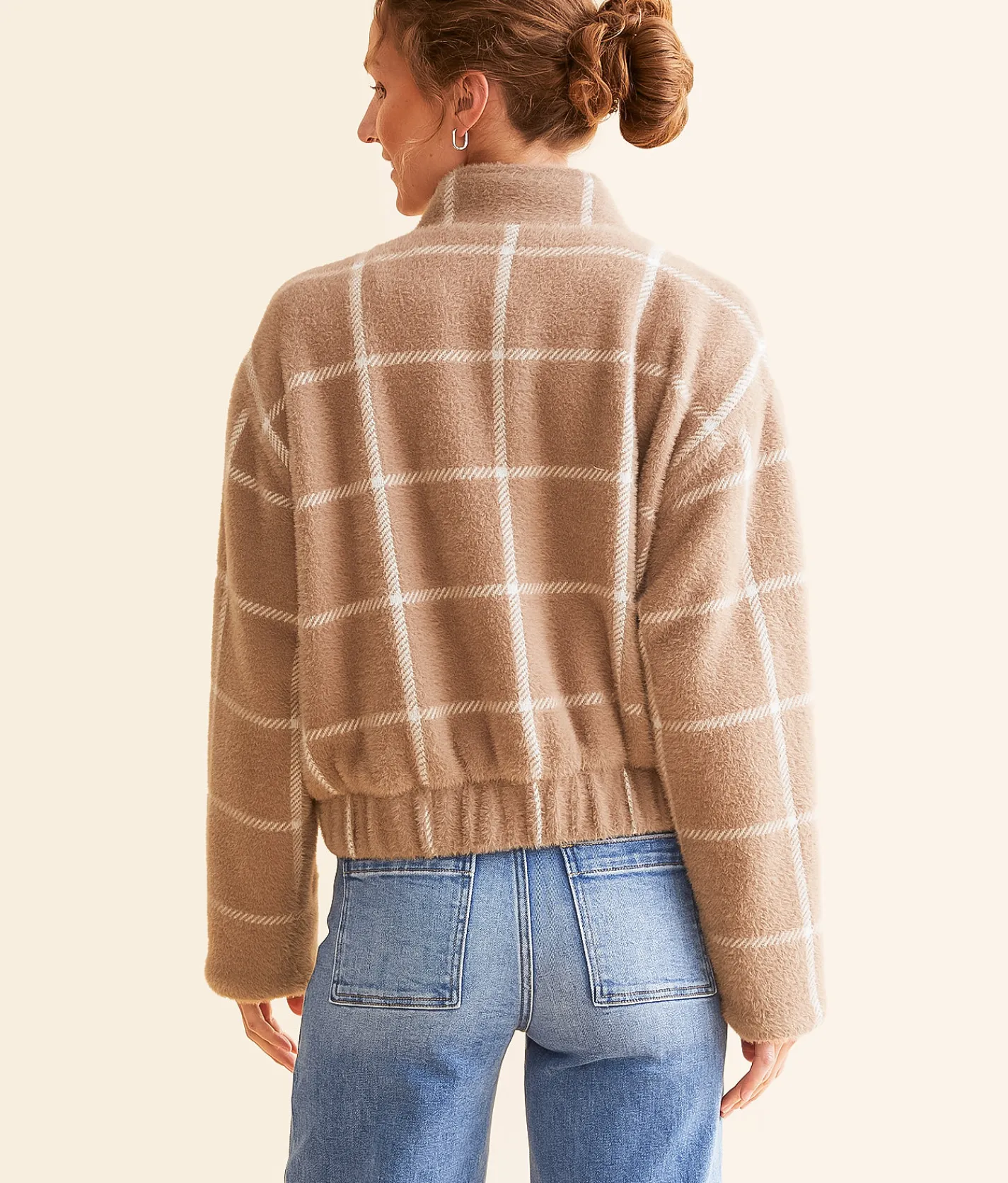 Z Supply Lex Eyelash Plaid Bomber Jacket Heather Taupe Online