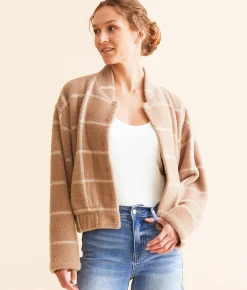 Z Supply Lex Eyelash Plaid Bomber Jacket Heather Taupe Online