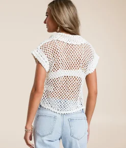 Free People Lili Crochet Sweater Coconut Milk Hot