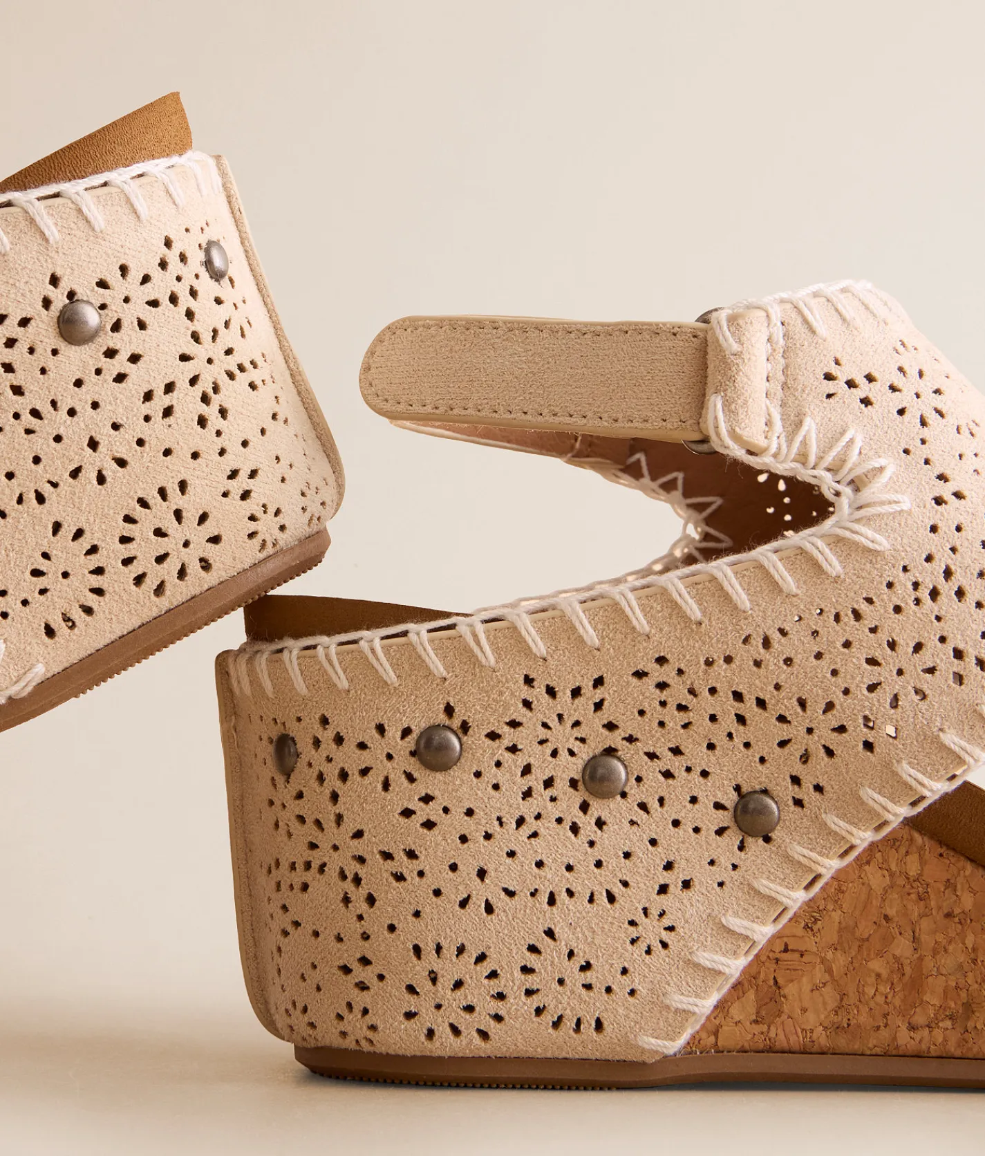 Very G Lilly Laser-Cut Wedge Sandal Cream