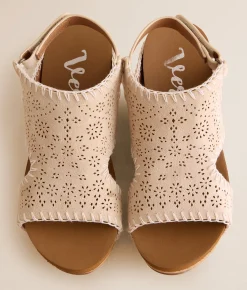 Very G Lilly Laser-Cut Wedge Sandal Cream