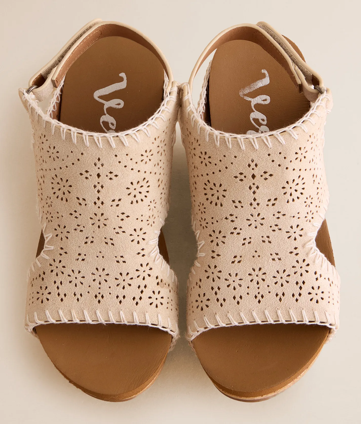 Very G Lilly Laser-Cut Wedge Sandal Cream