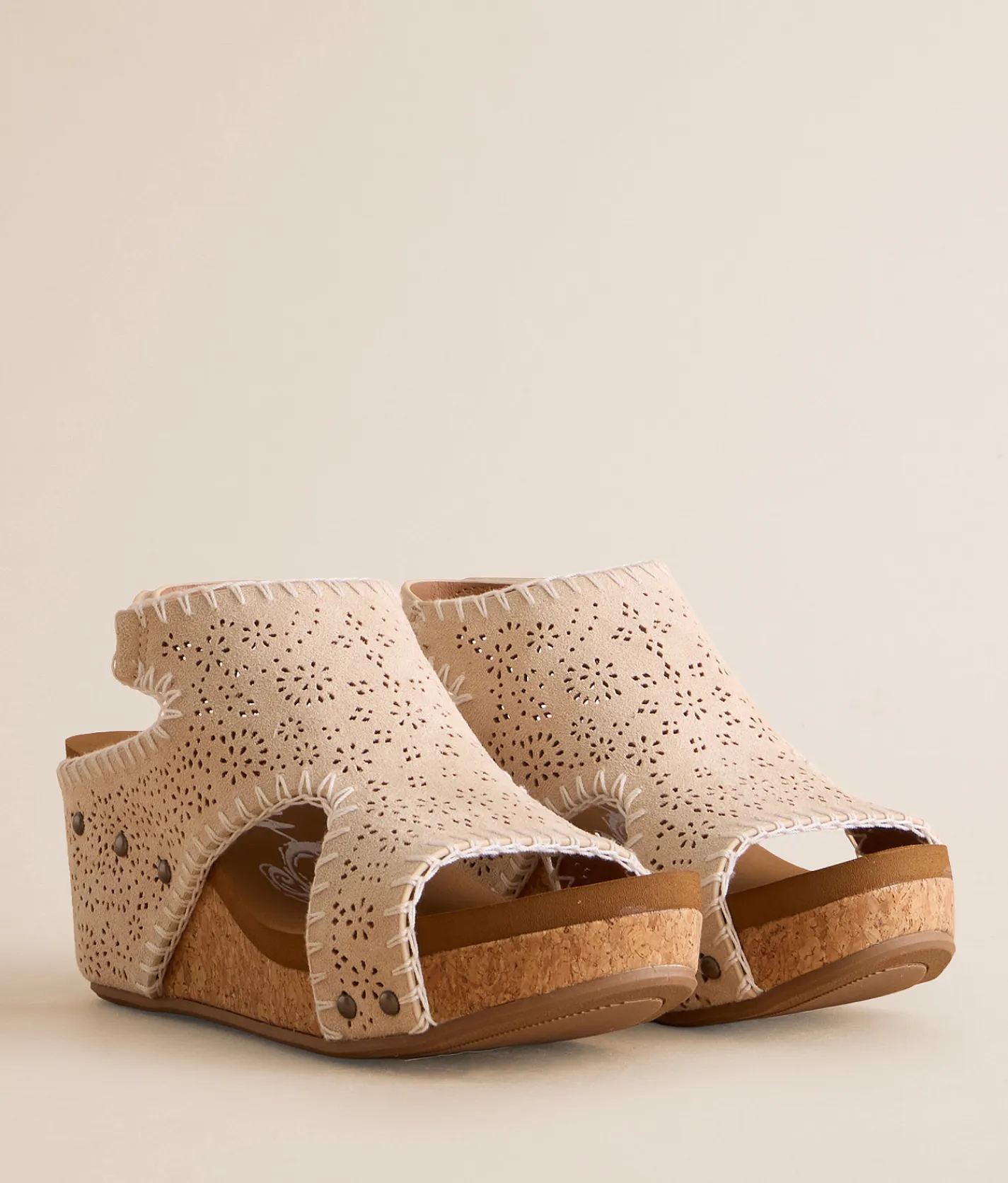 Very G Lilly Laser-Cut Wedge Sandal Cream