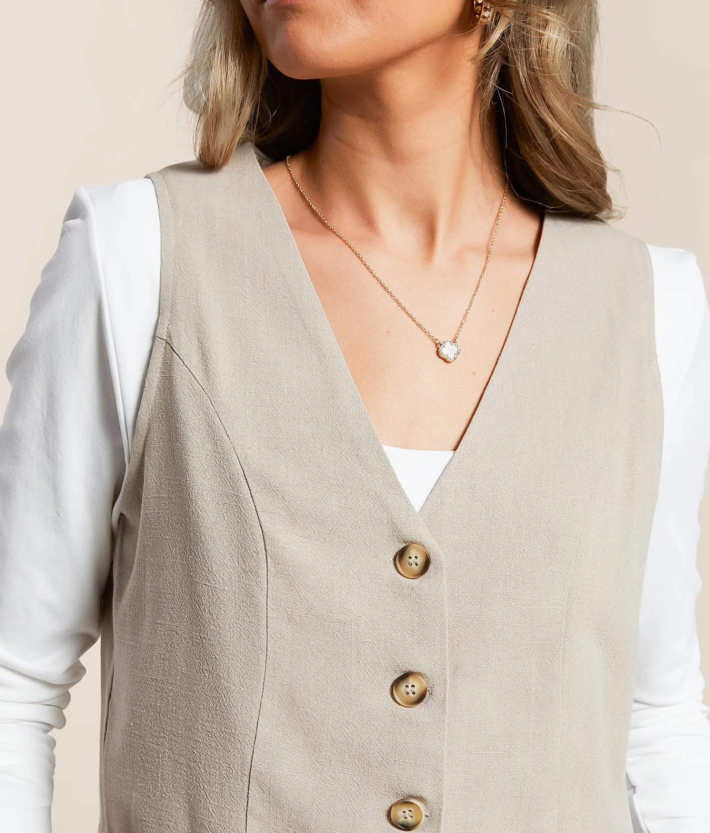 Willow & Root Linen Blend Vest Taupe New
