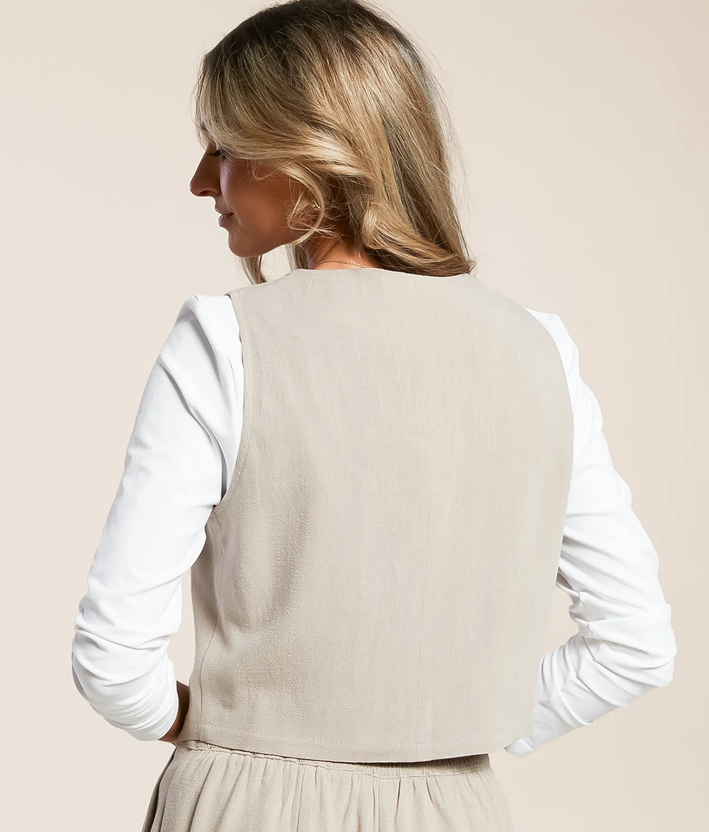 Willow & Root Linen Blend Vest Taupe New