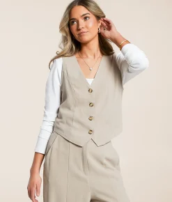 Willow & Root Linen Blend Vest Taupe New