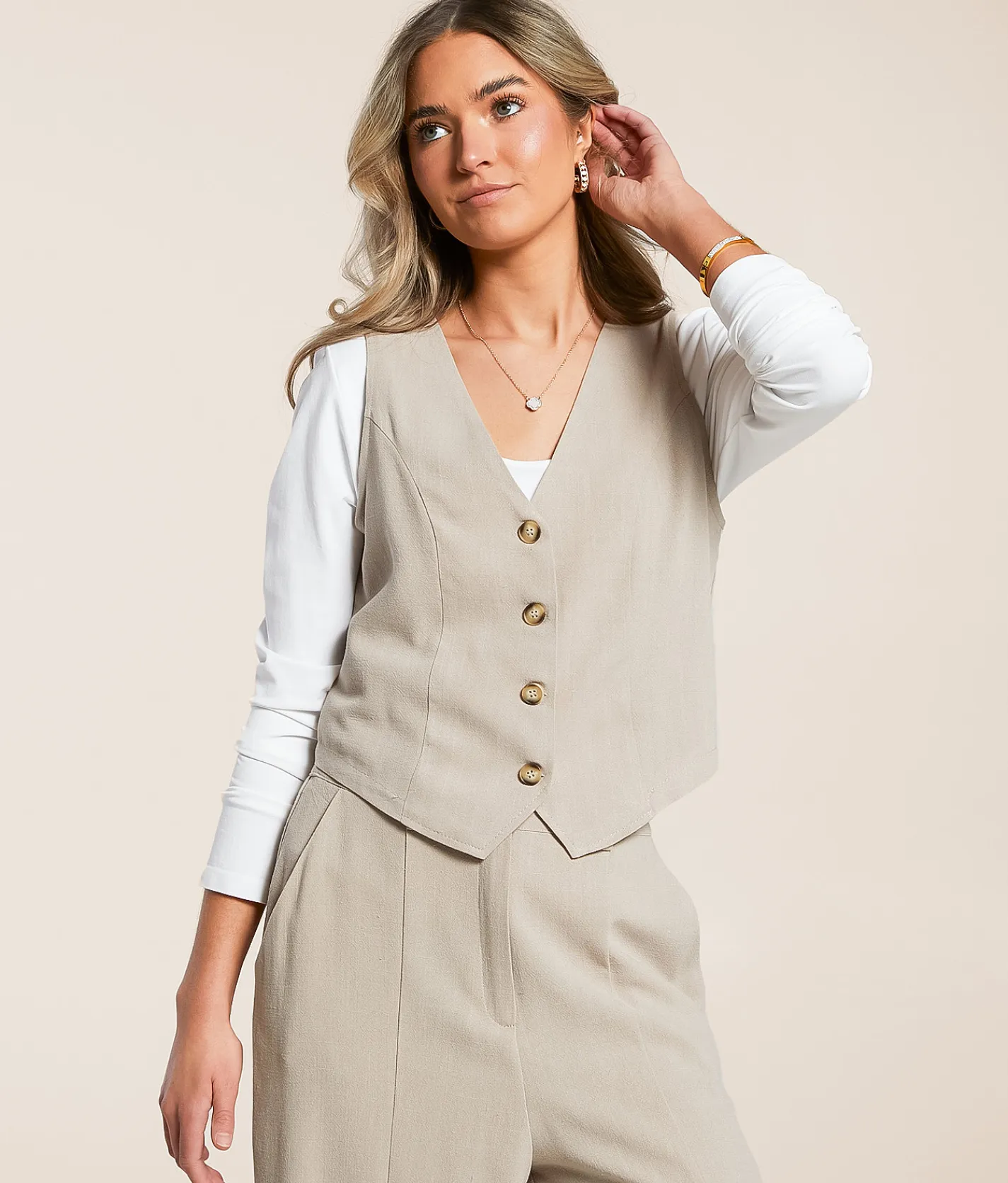 Willow & Root Linen Blend Vest Taupe New