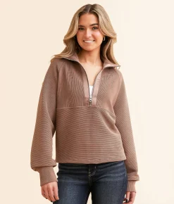 Tops|Activewear | Varley Lismore Half Zip Sweat Pullover Deep Taupe