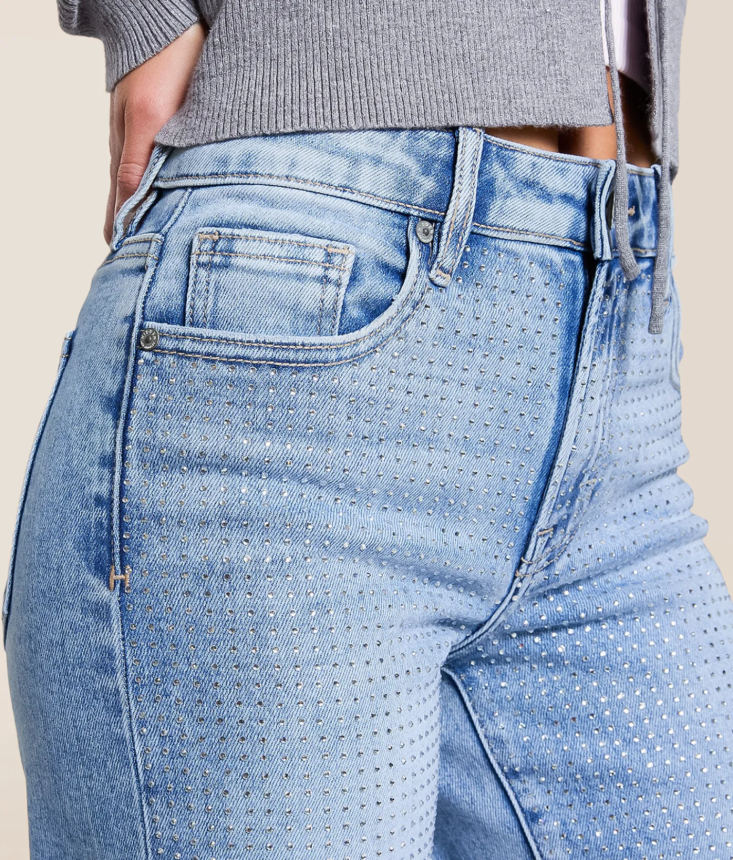 HIDDEN Logan Rhinestone Dad Stretch Jean Light Rhinestone New