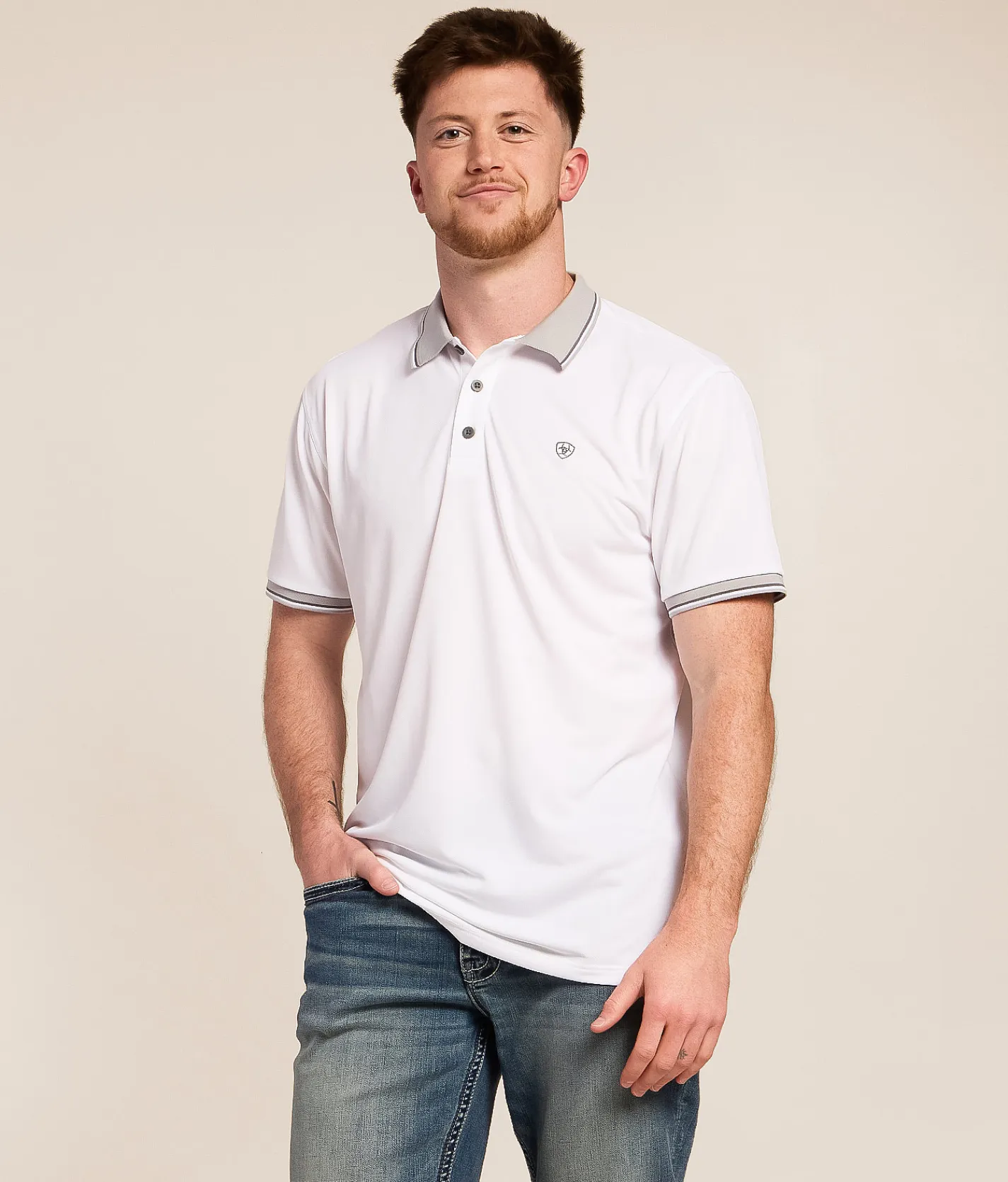 Tops | Ariat Logo Fitted Polo White