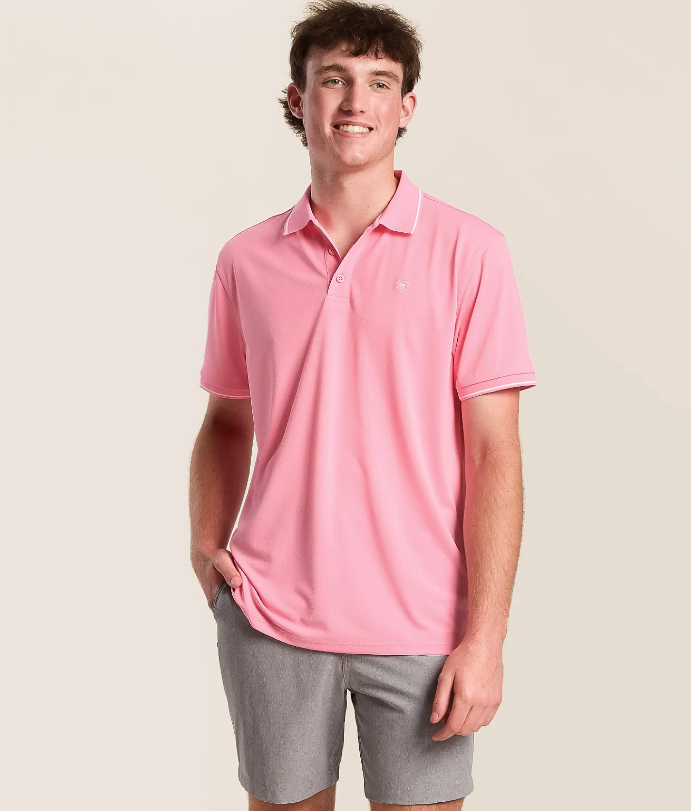 Ariat Logo Fitted TEK Polo Pink Drink Hot