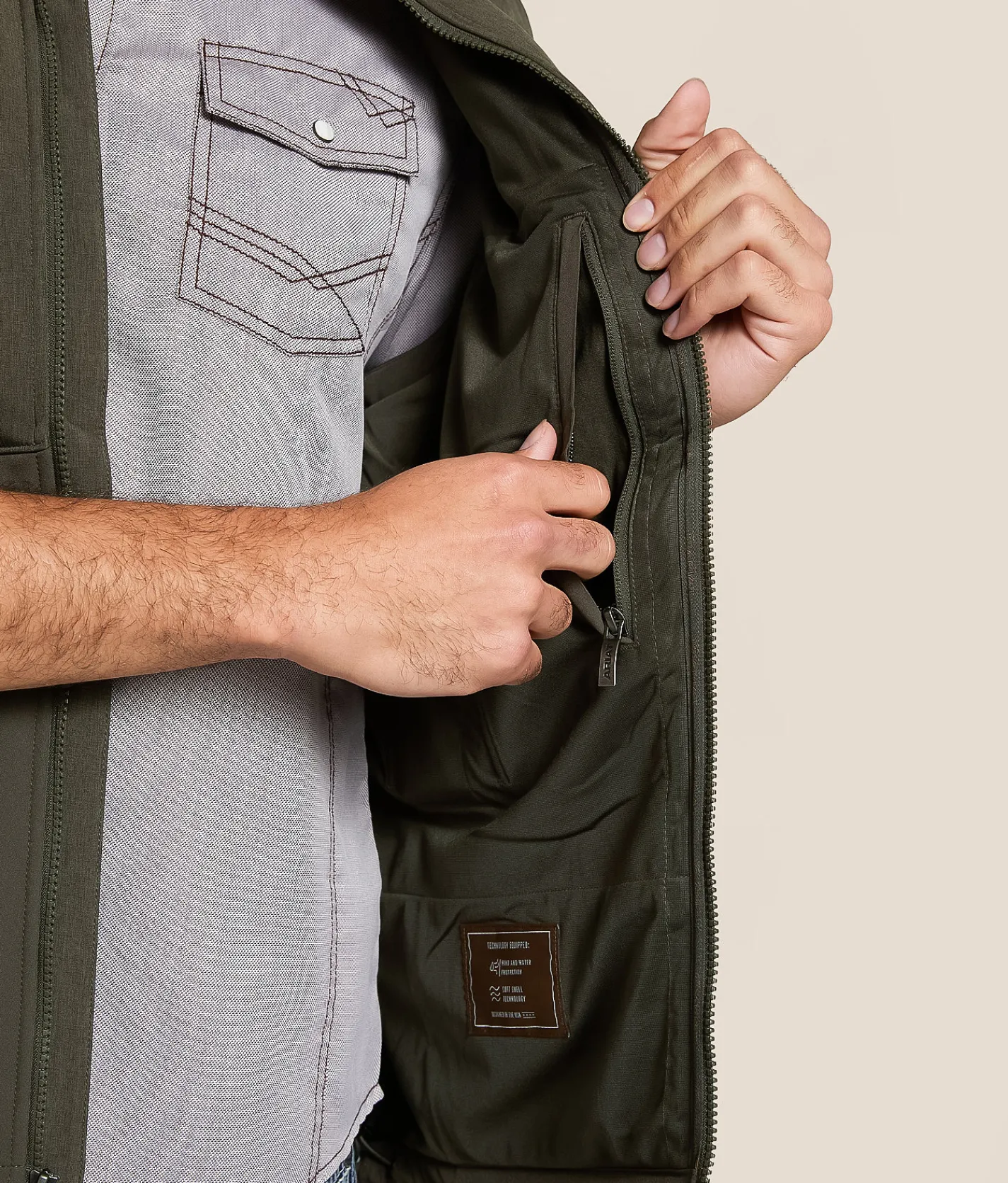Tops|Coats & Jackets | Ariat Logo Softshell Vest Dark Green Heather