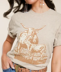 Tops | Ariat Longhorn Boyfriend T-Shirt Oatmeal Heather