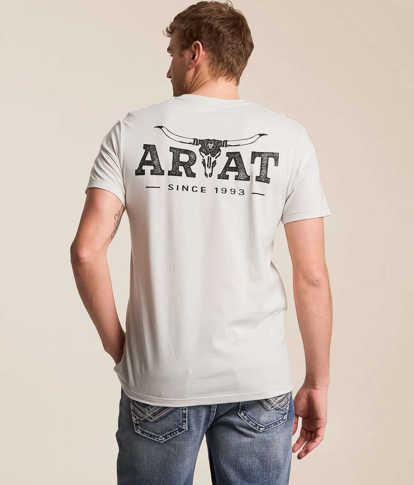 Ariat Longhorn Lockup T-Shirt Glacier Gray New