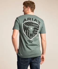 Ariat Longhorn Patriot Shield T-Shirt Balsam Green Clearance