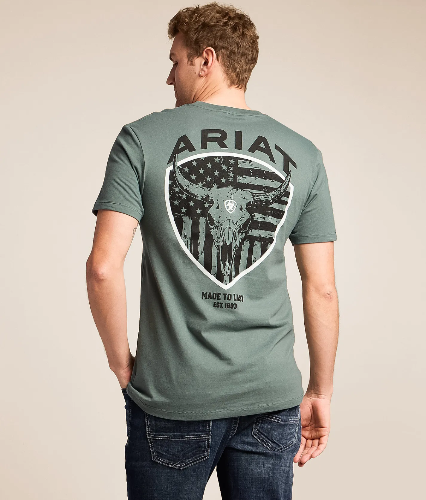 Ariat Longhorn Patriot Shield T-Shirt Balsam Green Clearance