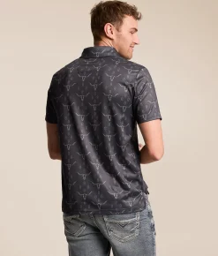 Tops | Hooey x Rock & Roll Denim Longhorn Performance Polo Charcoal