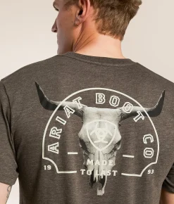 Tops|Graphic T-Shirts | Ariat Longhorn Real Badge T-Shirt Heather Brown