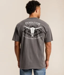 Pendleton Longhorn Skull Jacquard T-Shirt Storm Grey Pigment