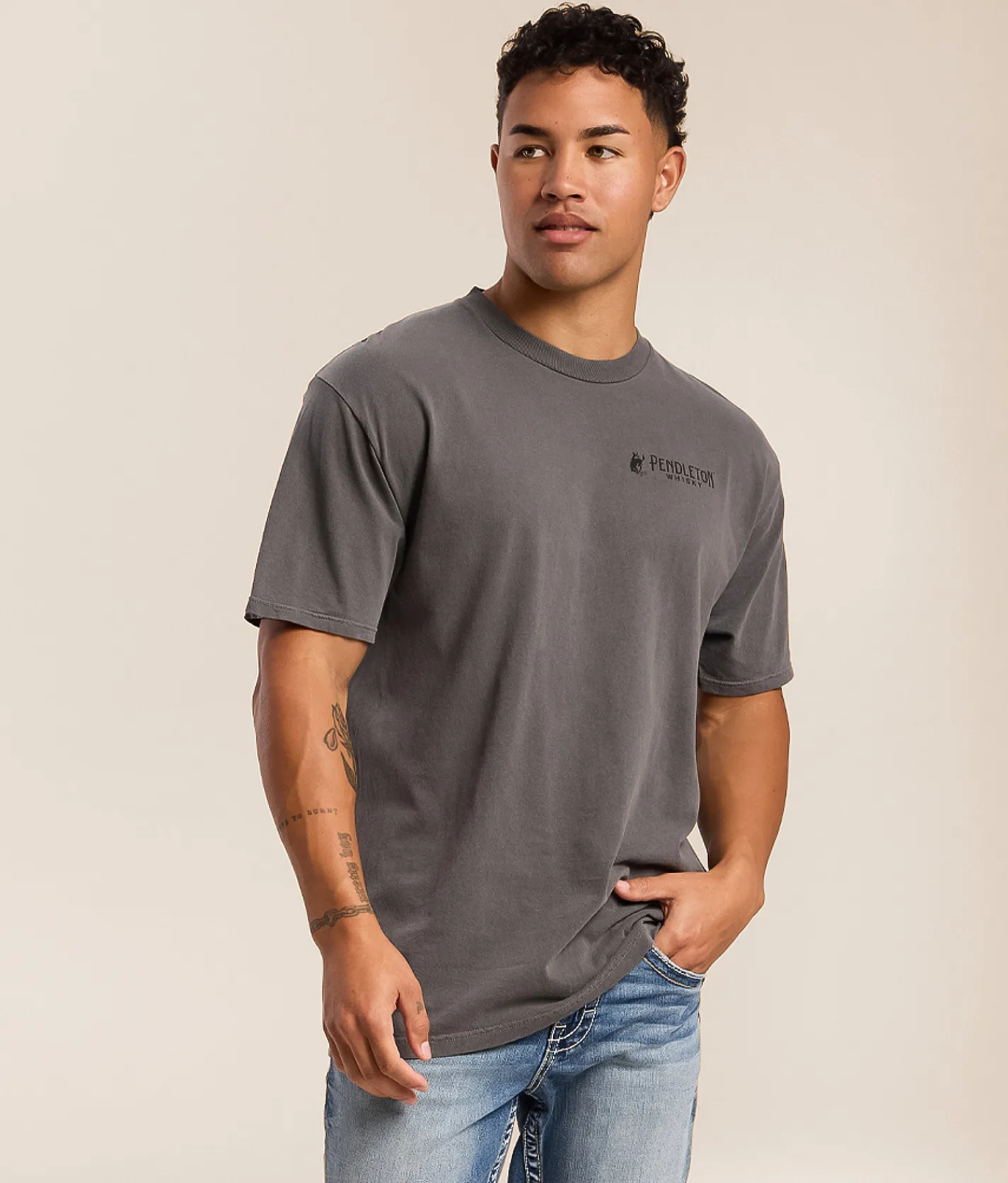 Pendleton Longhorn Skull Jacquard T-Shirt Storm Grey Pigment