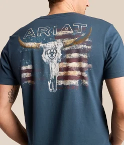Ariat Longhorn Tattered T-Shirt Blue Dusk Online