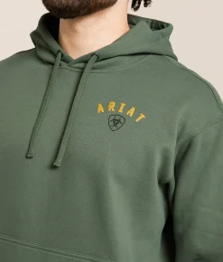 Ariat Longhorn Thrashed Hooded Sweatshirt Surplus Green New