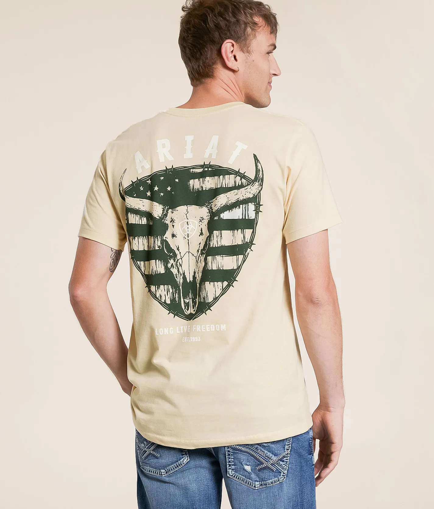Tops|Graphic T-Shirts | Ariat Longhorn Thrashed T-Shirt Wood Ash
