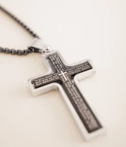 BKE Lord's Prayer Cross 23" Necklace Black Clearance