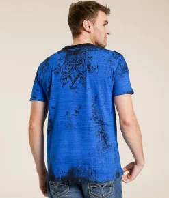 Affliction Lost Art T-Shirt Sapphire Blue New