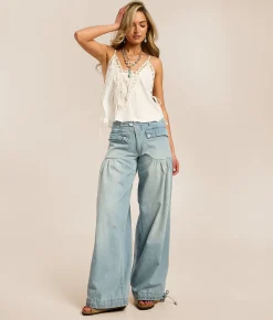 Jeans|Bottoms | Free People Lotus Wide Leg Jean Bijou Blue