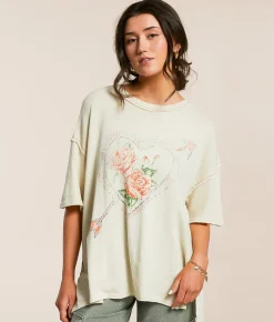 Tops | Free People Love Rose Oversized T-Shirt Ivory Combo