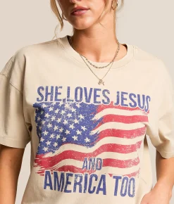 Tops | Modish Rebel Loves Jesus & America Oversized T-Shirt Washed White
