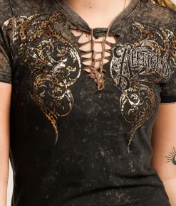 Tops | Affliction Lovington T-Shirt Black Taupe Lava Tint Was